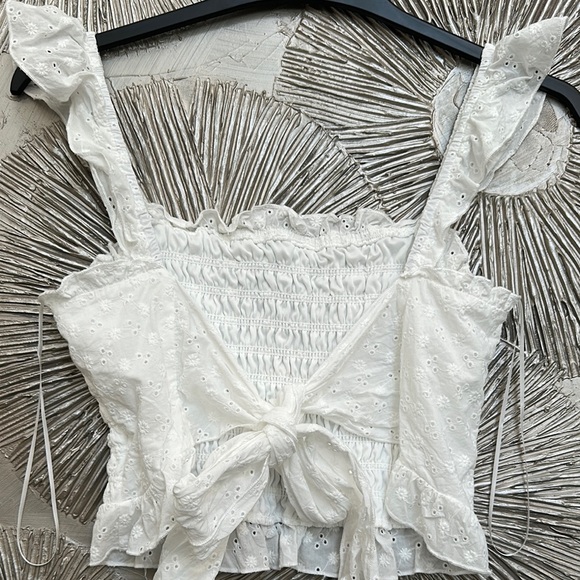 Cream Smocked Ruffle Tank Top - Picture 6 of 12